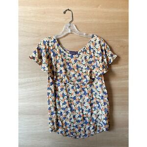 Maple By Sarah Olds Roberson Floral Flutter Sleeve Blouse Top Size 4